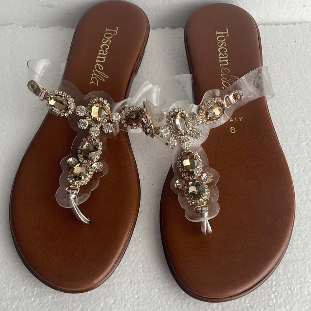 Toscanella sandals embellished rhinestones slides slip on thongs women’s size 8